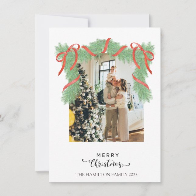 Cartão De Festividades Feliz Natal Red Garland Foto (Frente)