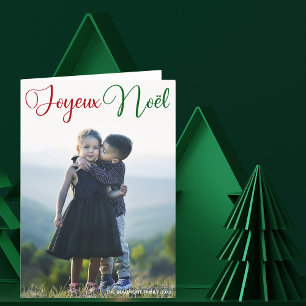 Cartão De Festividades Feliz Natal Red Green Script Dobra Foto da Família