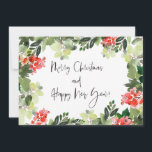 Cartão De Festividades Feliz Natal Red Holly Modern Script<br><div class="desc">Design apresenta groselhas vermelhas e folhas botânicas verdes com um Feliz Natal e Feliz ano novo em uma moderna escrita de pincel.</div>