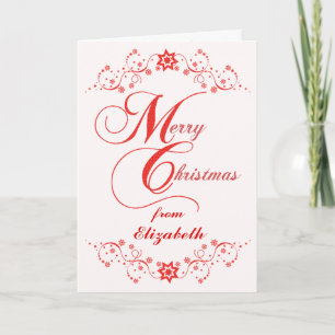 Cartão De Festividades Feliz Natal Red Lace Stars Nome Personalizado
