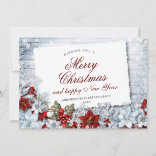 Cartão De Festividades Feliz Natal Red Poinsettia Rustic Holiday Card