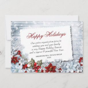 Cartão De Festividades Feliz Natal Red Poinsettia Rustic Holiday Card