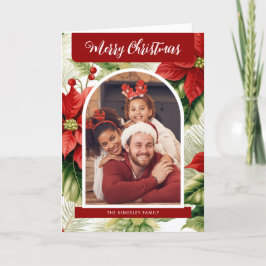 Cartão De Festividades Feliz Natal Red Poinsettias Foto Personalizada