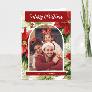 Cartão De Festividades Feliz Natal Red Poinsettias Foto Personalizada