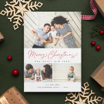 Cartão De Festividades Feliz Natal Red Script 3 Collage Multi-Foto<br><div class="desc">Apresentando um roteiro de pincel moderno em vermelho com 3 de suas fotos. Vem com uma foto nas costas também.</div>