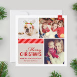 Cartão De Festividades Feliz Natal Red Vintage Colagem de Fotos<br><div class="desc">Mande alegria de Natal para a família e amigos com este simples cartão de férias quadrado. O cartão lisado festivo inclui três estágios fotográficos para mostrar as suas fotos favoritas.</div>