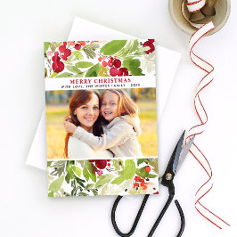 Cartão De Festividades Feliz Natal Red Watercolor Foto Greenery