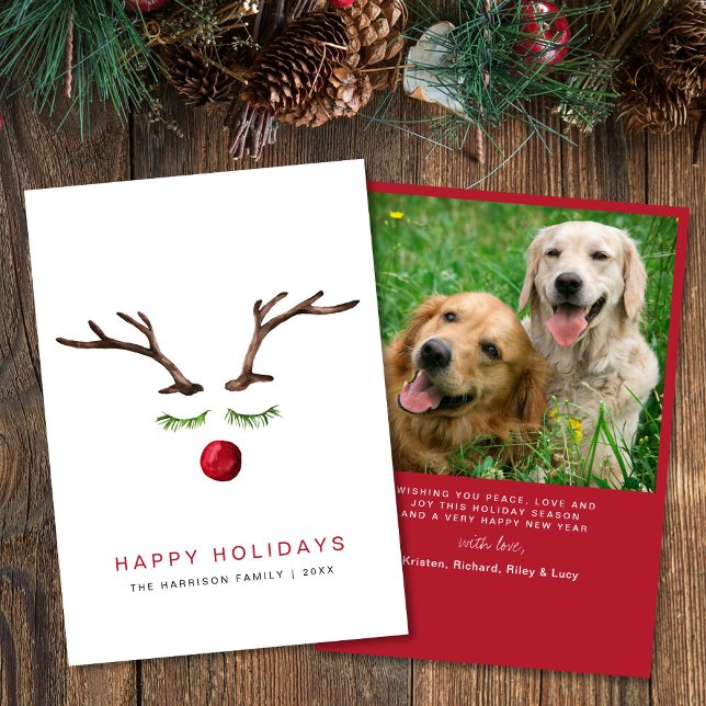 Cartão De Festividades Feliz Natal Rena Aquarela Foto Natal (Criador carregado)