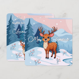 Cartão De Festividades Feliz Natal Rena de desenho animado fofo no invern
