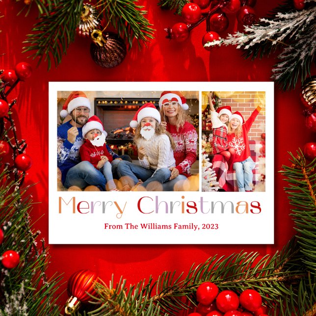 Cartão De Festividades feliz natal retro calliografia 2 fotos colagem (Criador carregado)