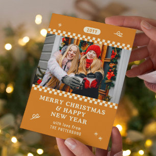 Cartão De Festividades Feliz Natal Retro Laranja Foto Personalizada