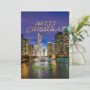 Cartão De Festividades Feliz Natal, Rio Chicago ao Pôr do Sol