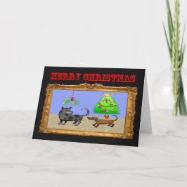 Cartão De Festividades Feliz Natal, risque, dachshunds que sniffing