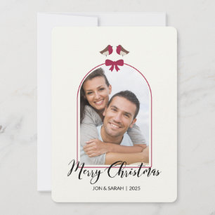 Cartão De Festividades Feliz Natal Robins e Arco de Laço Vermelho