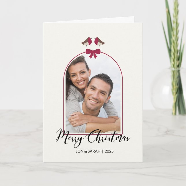 Cartão De Festividades Feliz Natal Robins e Arco Vermelho Arrancados (Frente)