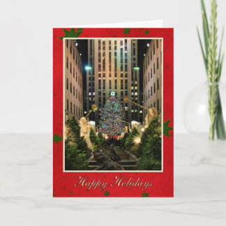 Cartão De Festividades Feliz Natal: Rock Center, Red Green Starry Sky