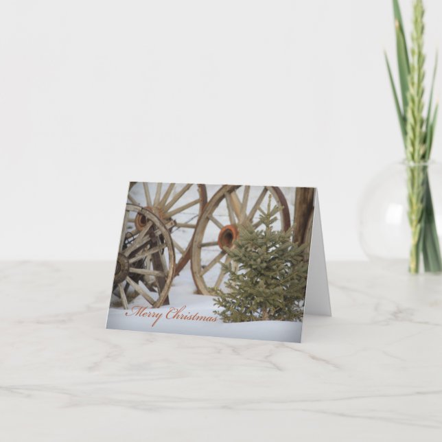 Cartão De Festividades Feliz Natal - Rodas dos Vagões Ocidentais e Pinhei (Frente)