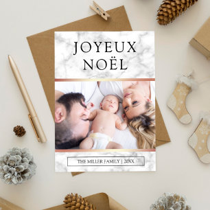 Cartão De Festividades Feliz Natal   Rosa Dourada Mármore Branco Foto em 
