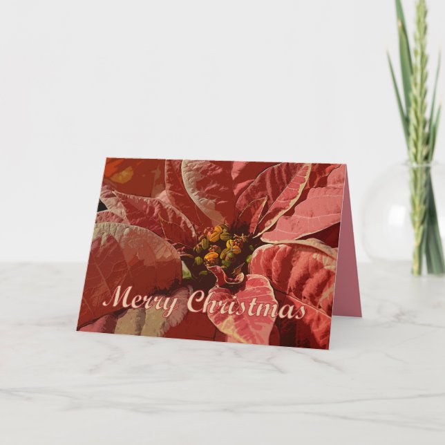 Cartão De Festividades Feliz Natal Rosa e Creme Poinsettias (Frente)