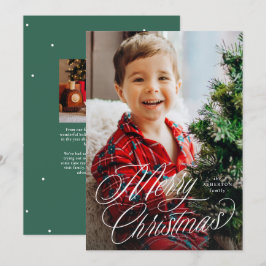 Cartão De Festividades Feliz Natal roteiro clássico duas fotos verde
