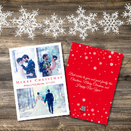 Cartão De Festividades feliz natal roteiro vermelho 3 fotos casamento