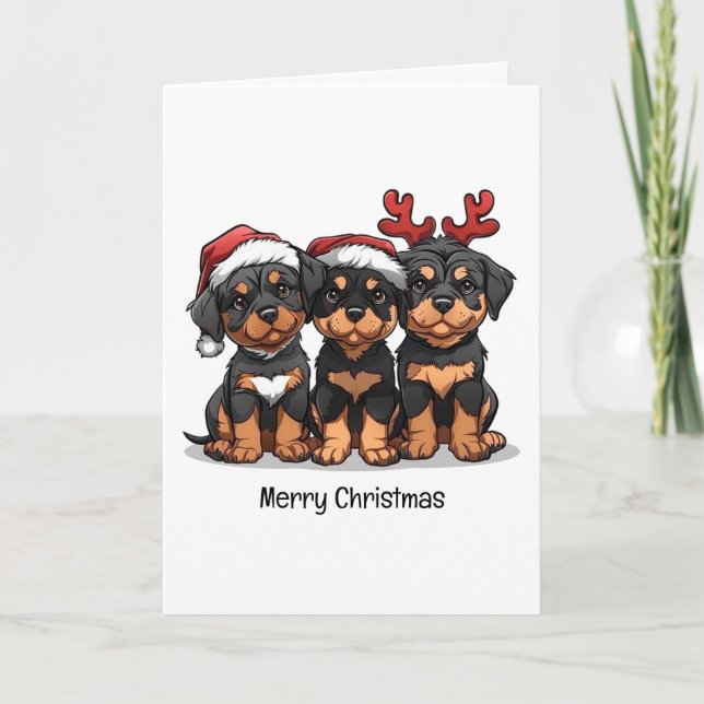 Cartão De Festividades Feliz Natal Rottweiler Papais noeis (Frente)