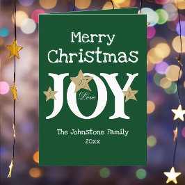 Cartão De Festividades Feliz Natal Russo, Joy Chic Script Elegante Verde