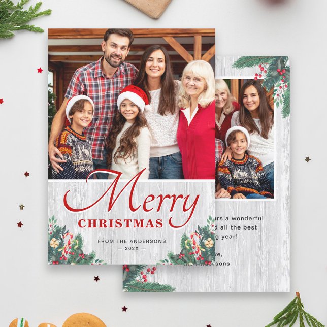 Cartão De Festividades Feliz Natal Rustic Birch Mistleto2 Foto (Criador carregado)