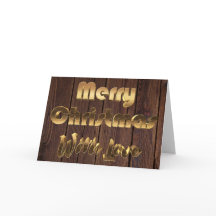 Feliz Natal, Rustic Brown Woodence Dourado