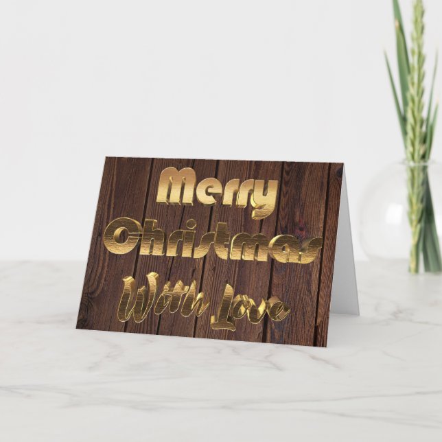 Cartão De Festividades Feliz Natal, Rustic Brown Woodence Dourado (Frente)