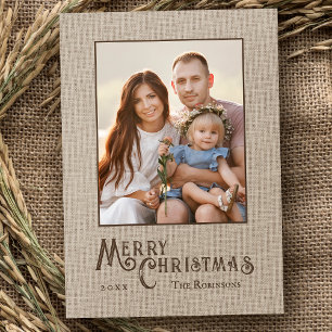 Cartão De Festividades Feliz Natal Rustic Country Burlap Impressão Foto