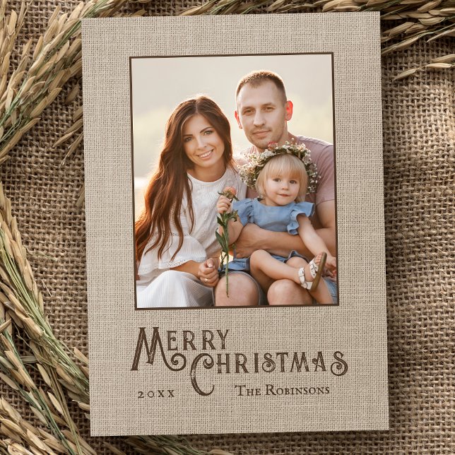 Cartão De Festividades Feliz Natal Rustic Country Burlap Impressão Foto (Available in high quality print or digital download for quick text messaging, email or self print.)
