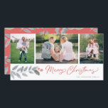 Cartão De Festividades Feliz Natal Rustic Floral 3 Photo Collage<br><div class="desc">Espalhe alegria com este elegante design com uma colagem de 3 fotos,  florais de inverno e diz "Feliz Natal" em um moderno roteiro de pincel.</div>