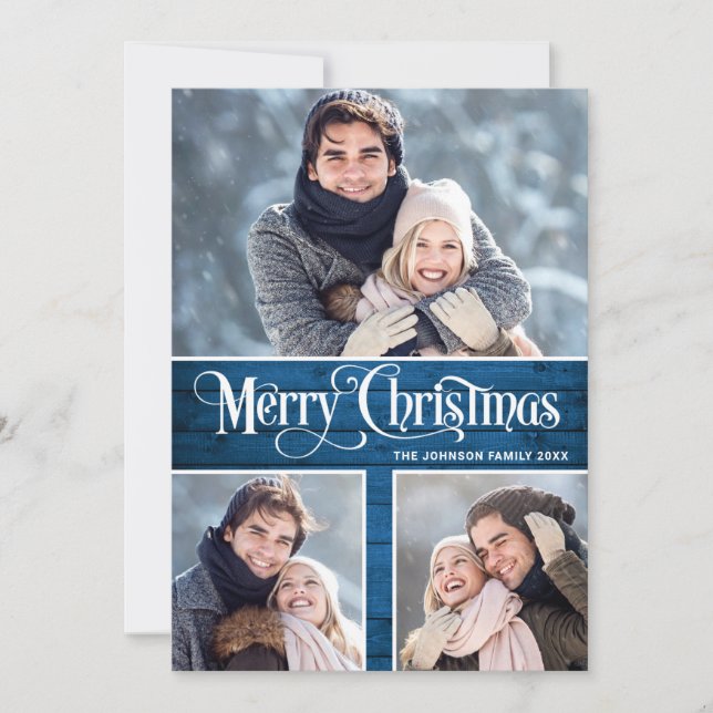 Cartão De Festividades Feliz Natal Rústico Retro 4 FOTO Saudação (Frente)