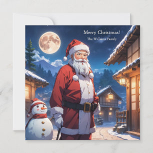 Cartão De Festividades Feliz Natal Santa Clause e Snowman