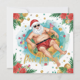 Cartão De Festividades Feliz Natal Santa Tropical Festa de Piscina de Ver