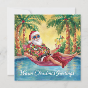 Cartão De Festividades Feliz Natal Santa Tropical Festa de Piscina de Ver