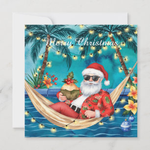 Cartão De Festividades Feliz Natal Santa Tropical Festa de Piscina de Ver
