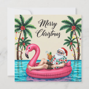 Cartão De Festividades Feliz Natal Santa Tropical Festa de Verão na Pisci