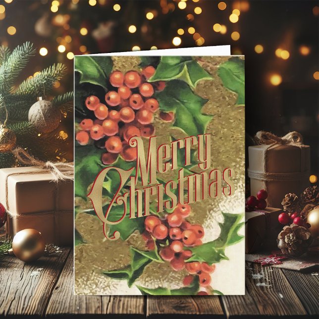 Cartão De Festividades Feliz Natal Saudação aos Papais noeis de Natal (Vintage Christmas cards gold foil Christmas card with retro Santa Claus)