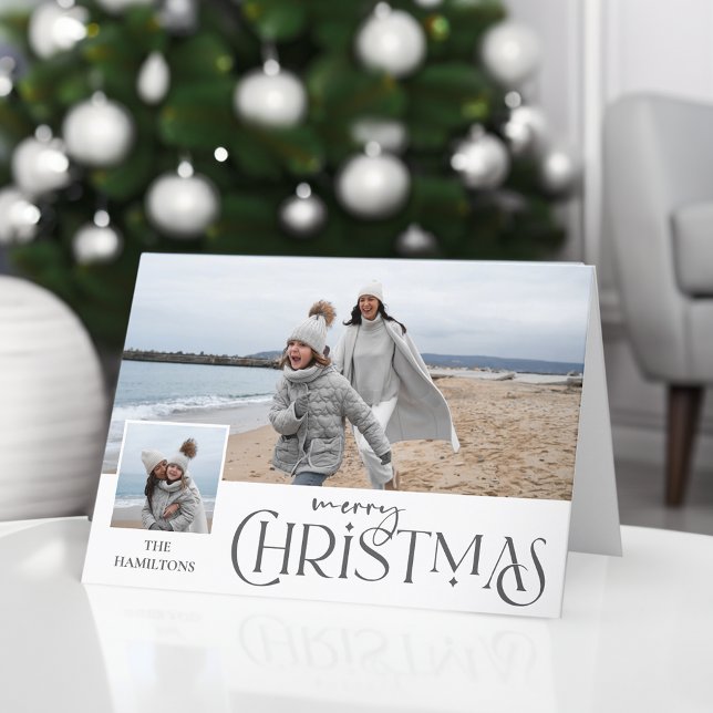 Cartão De Festividades Feliz Natal Saudação com Photo Insert Silver (Criador carregado)