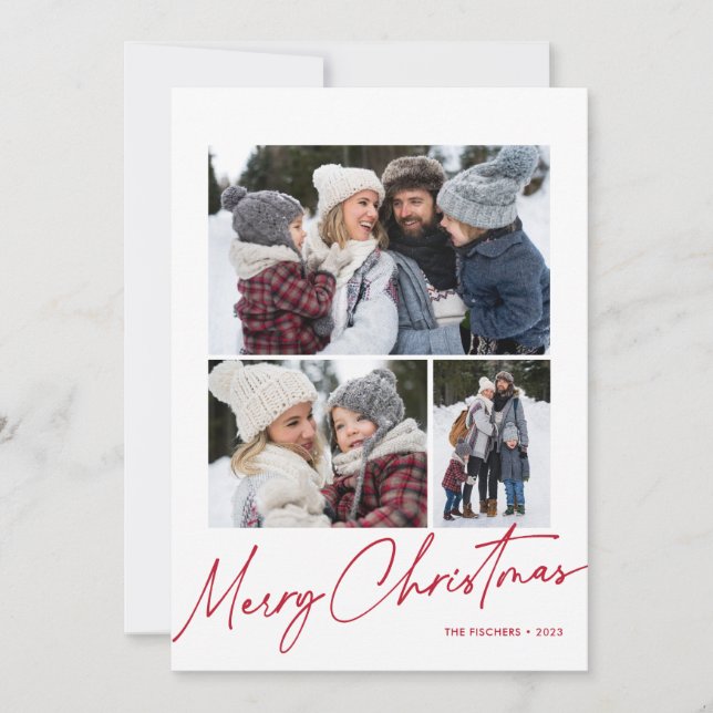 Cartão De Festividades Feliz Natal - Script de Caligrafia Simples 4 Foto (Frente)