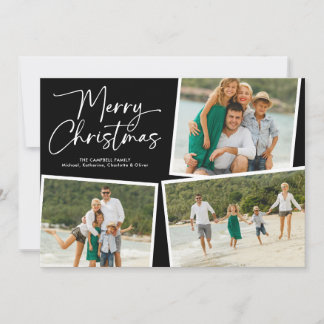 Cartão De Festividades Feliz Natal Script Três Colagem de Fotos Preto