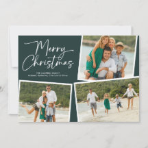 Feliz Natal Script Três Colagem de Fotos Verde