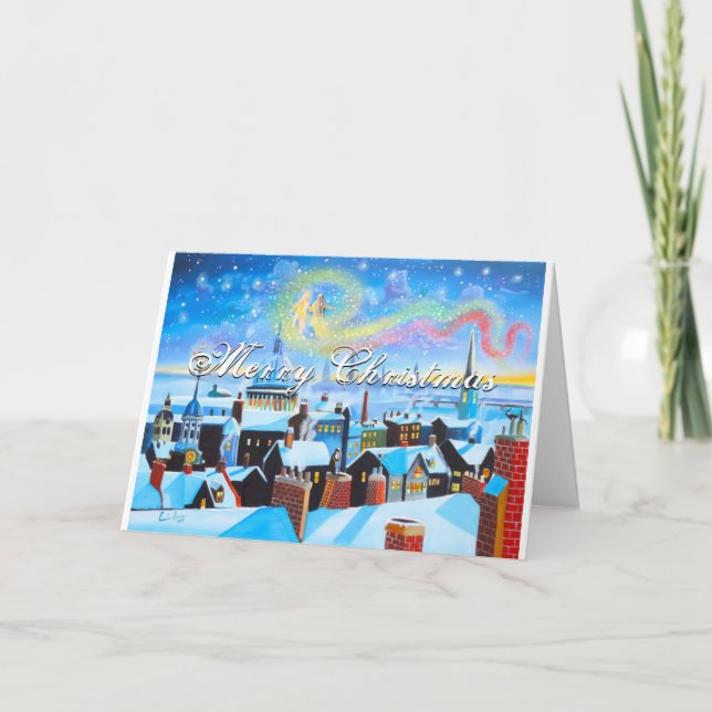 Cartão De Festividades Feliz Natal Scrooge e Londres (Frente)