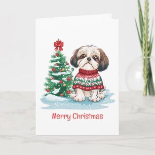 Cartão De Festividades Feliz Natal Shih Tzu Papai Noel Cachorro