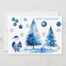 Feliz Natal Silver e Blue Japandi Watercolor