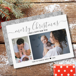 Cartão De Festividades Feliz Natal Silver Snowflakes 2 Colagem de Fotos