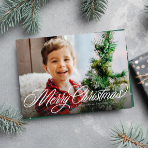 Cartão De Festividades Feliz Natal simples roteiro clássico duas fotos