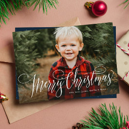Cartão De Festividades Feliz Natal simples uma foto azul marinho